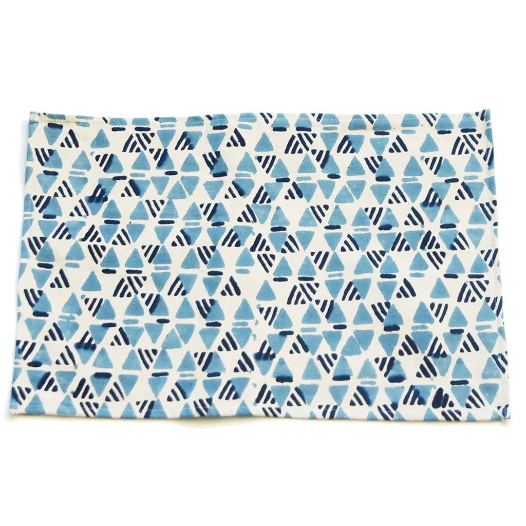 Blue White Handprinted Placemat Set Geometric Print