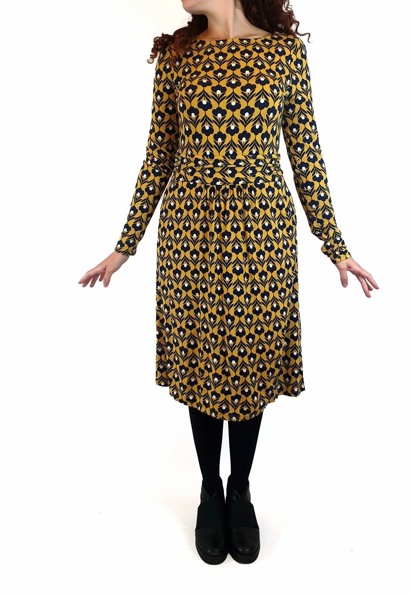 Boden blue and yellow flower print long sleeve dress size UK 10