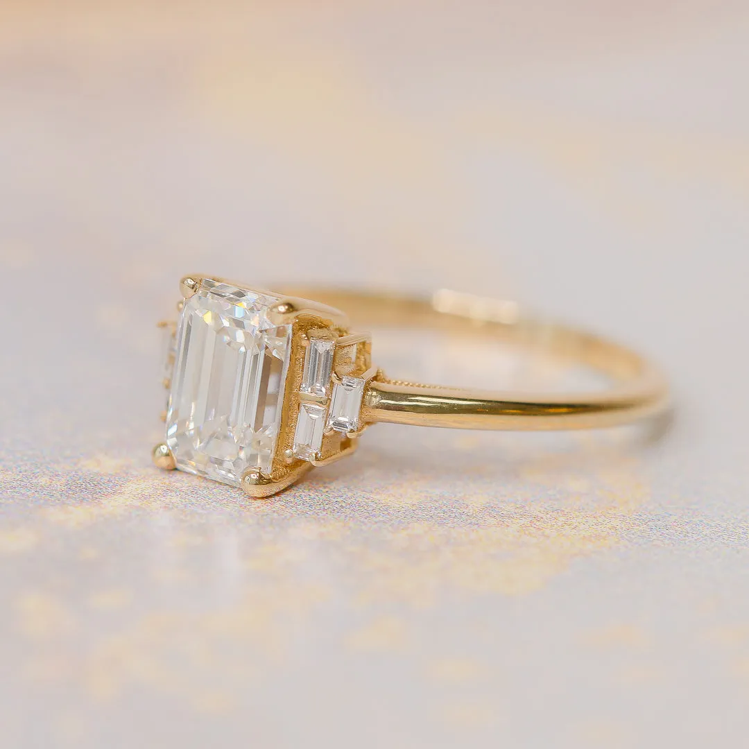 Bright Sky - 1 Carat Natural Emerald & Baguette Cut Diamond Engagement Ring