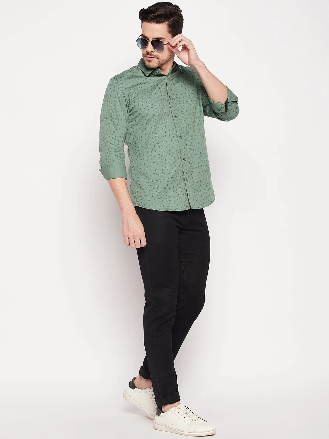 Camla Barcelona Abstract Print Green Shirt