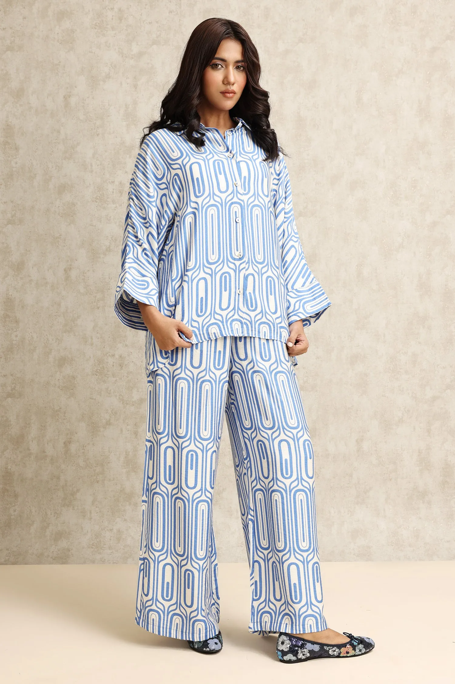 CHIC PRINTED LOUNGE SET-BLUE