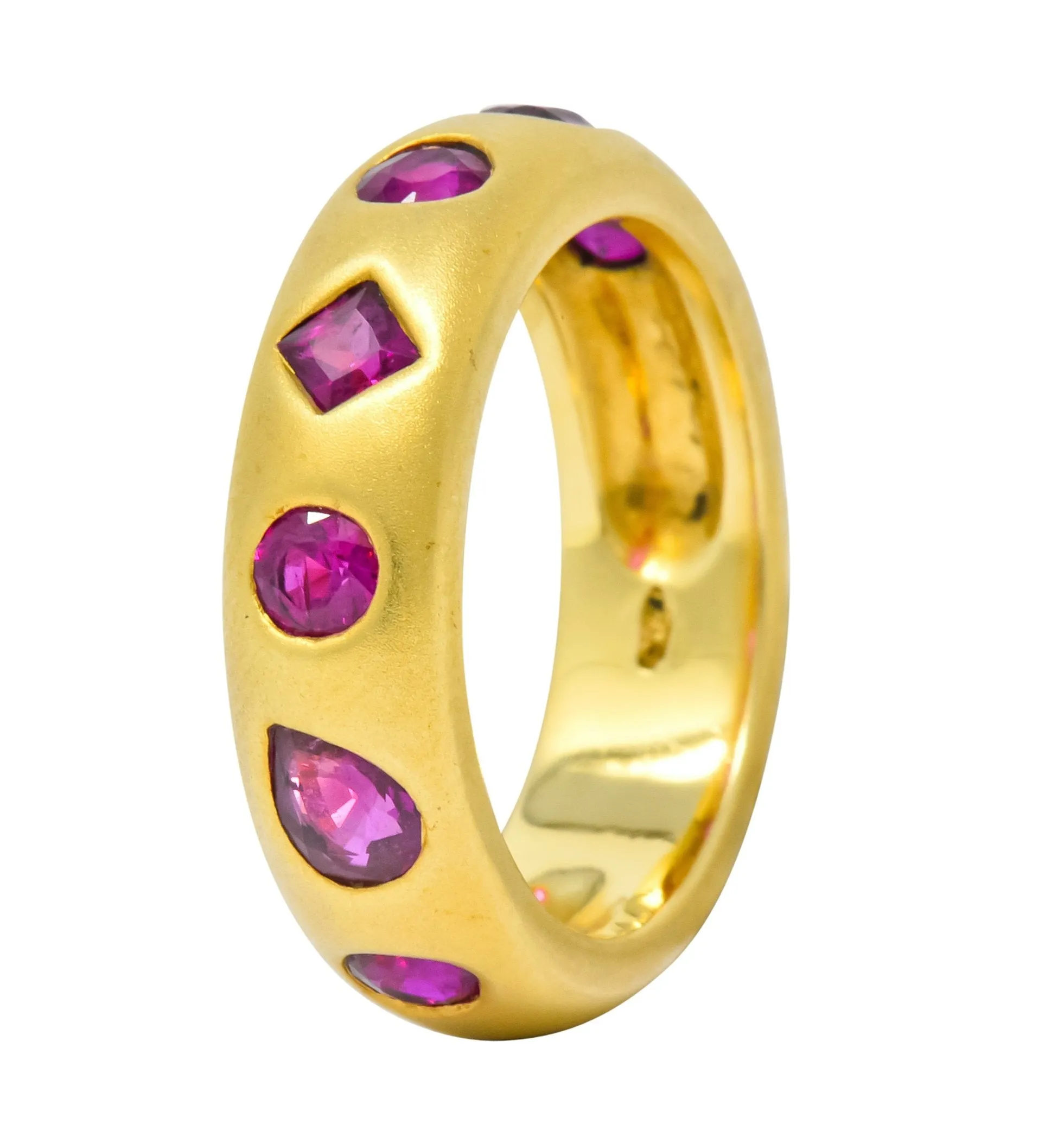 Contemporary 1.75 CTW Ruby 18 Karat Gold Geometric Band Ring