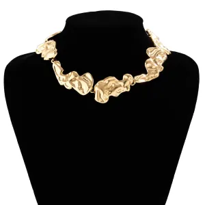 Geometric Gold Silver Plated Irregular Lava Choker Necklace