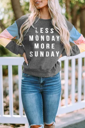 Gray LESS MONDAY MORE SUNDAY Color Block Sleeve Sweatshirt