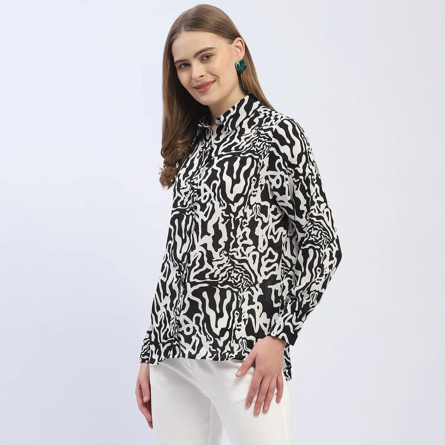 Madame Abstract Print Black Regular Shirt