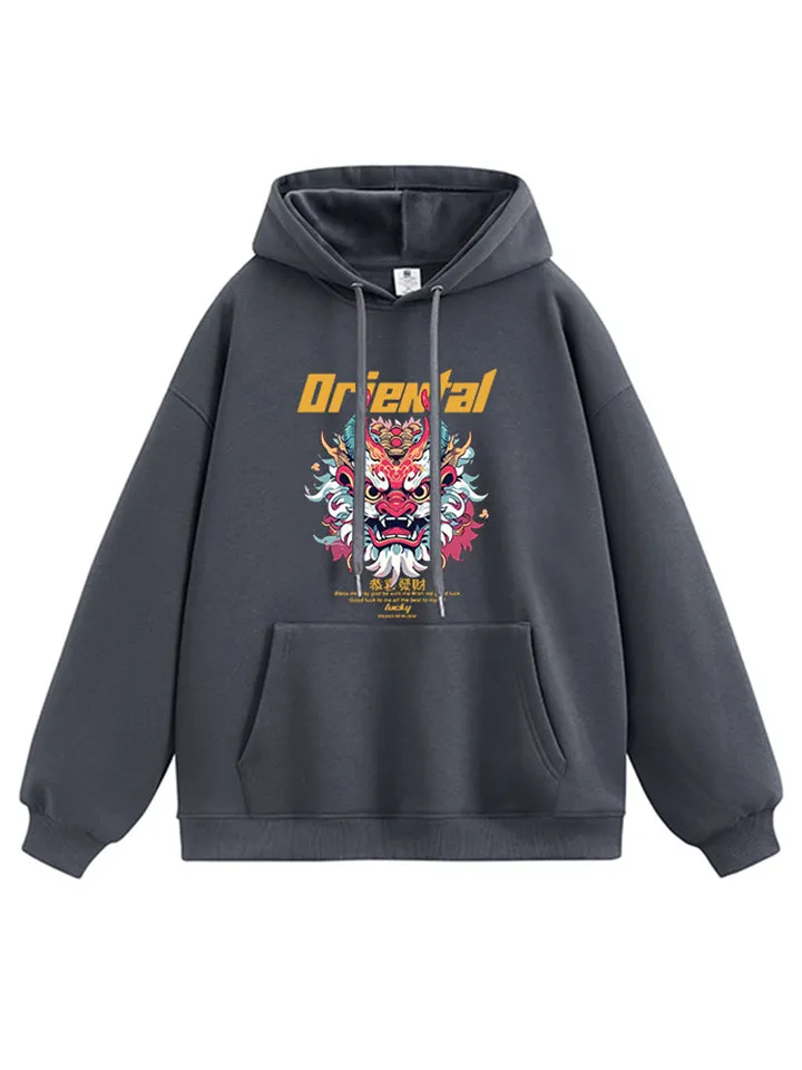 Men's Festive Oriental Loong Print Spring Autumn Hoodies