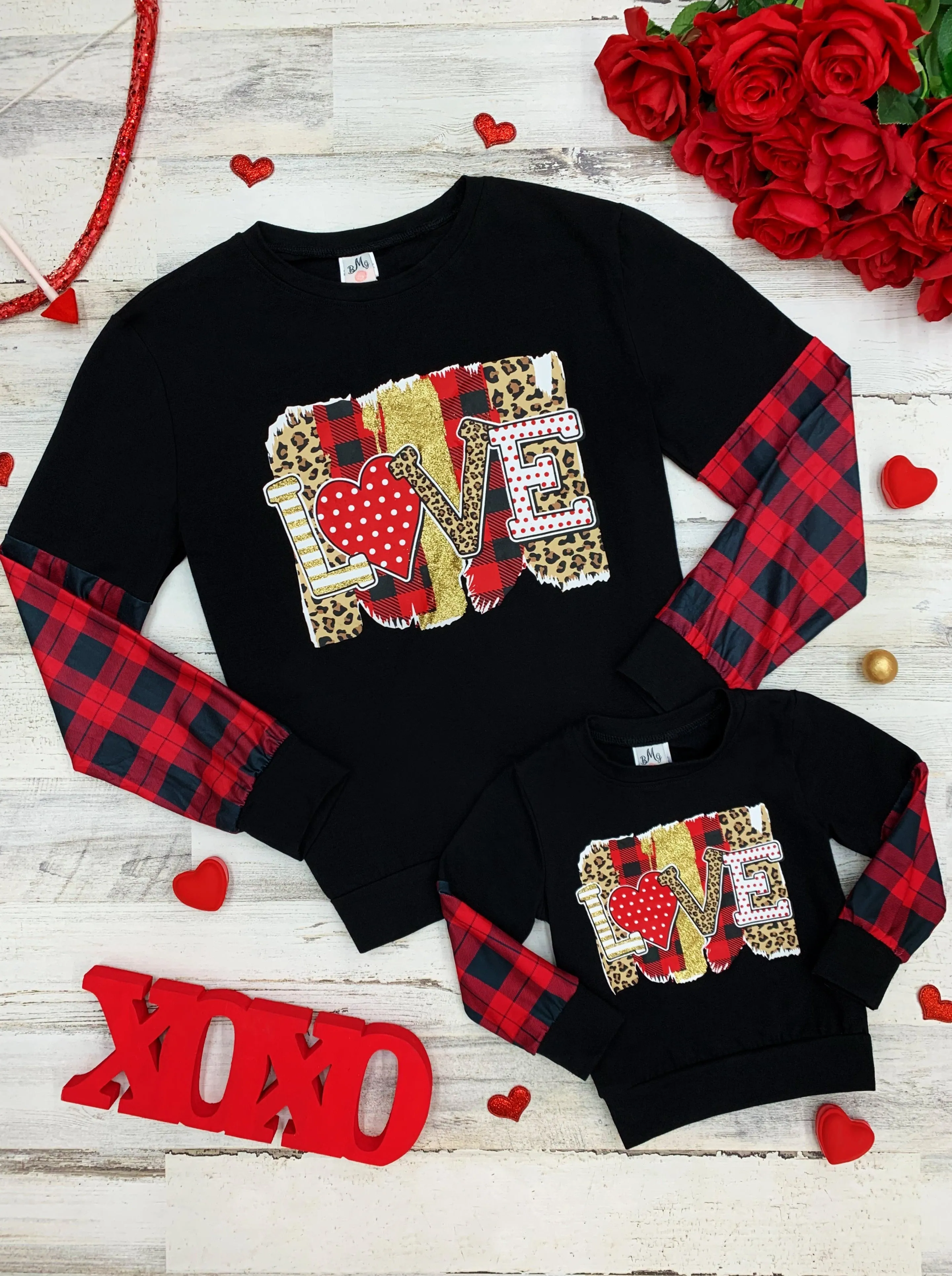 Mommy and Me Love You Lots Mixed Print Top