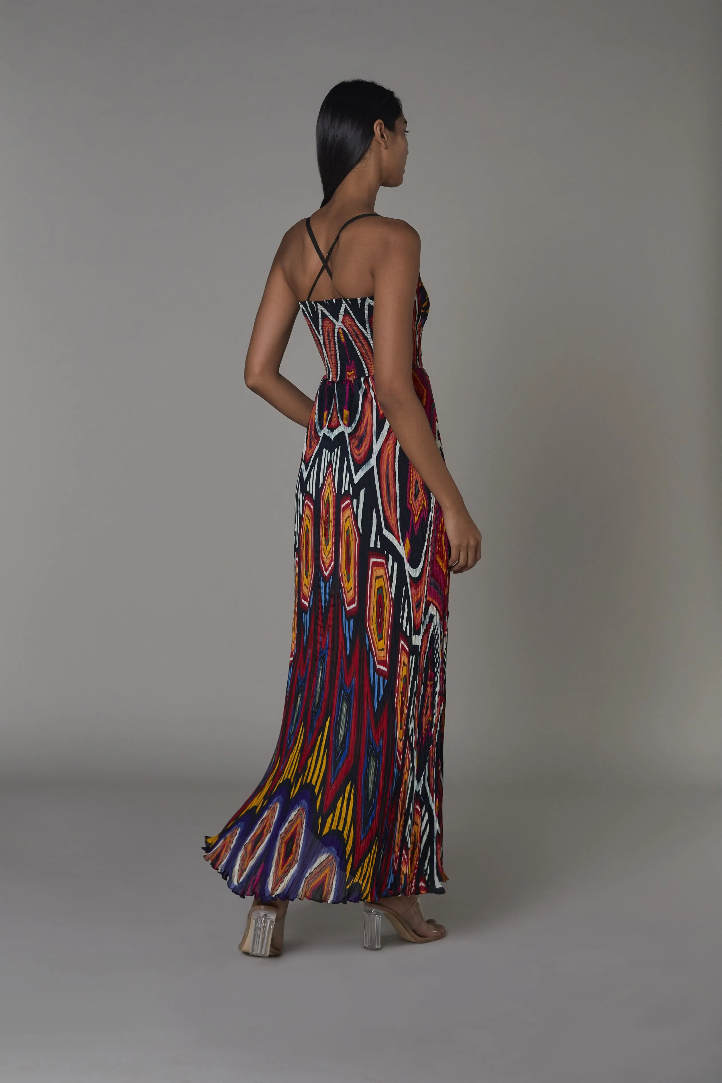 Saaksha & KinniÂ    I   Afghani print asymmetric bustier dress Chiffon Multi SS22047