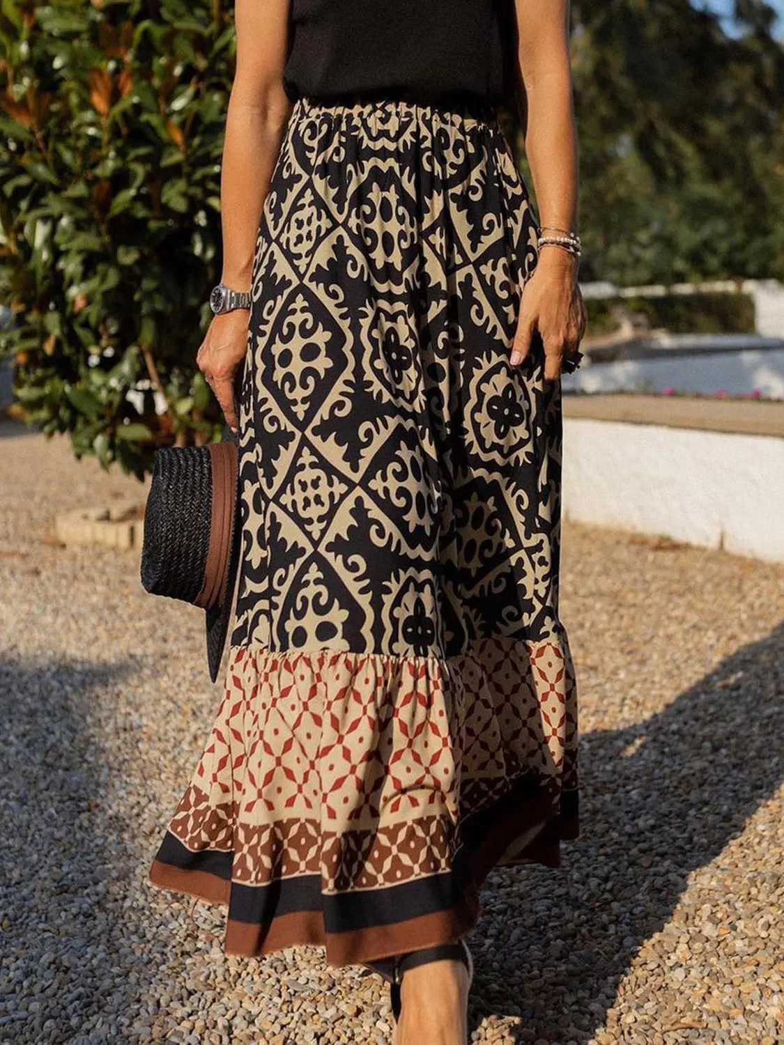 Thalia Geometric Elastic Waist Maxi Skirt