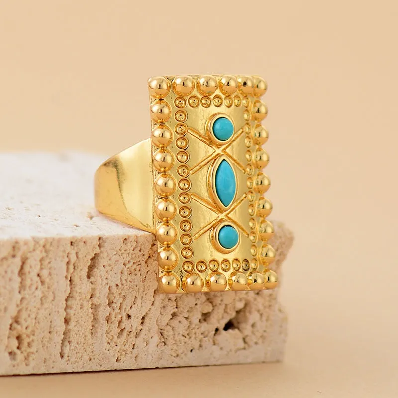 Turquoise Studded Gold Cocktail Ring