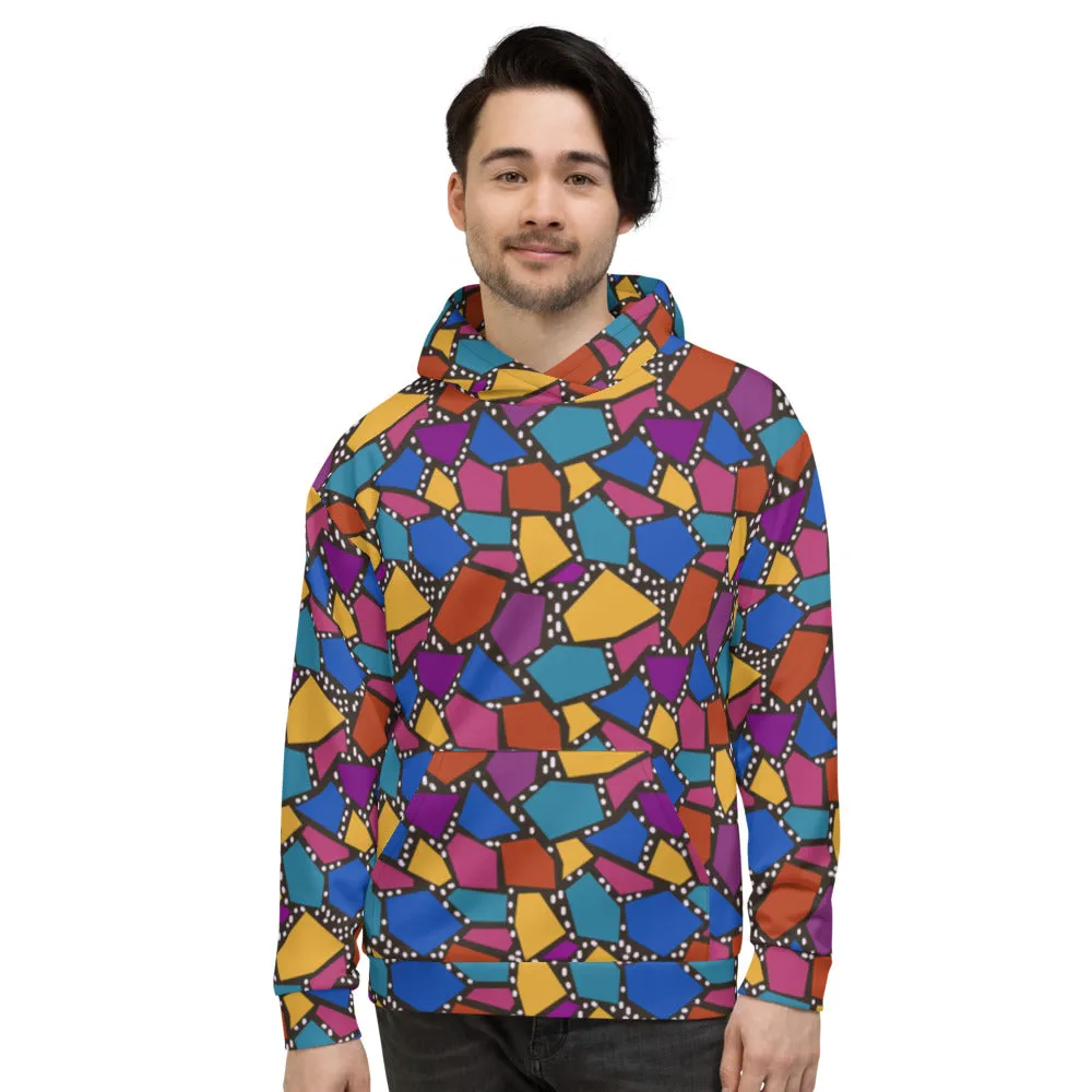 Unisex Hoodie, Orange Blue Geometrics