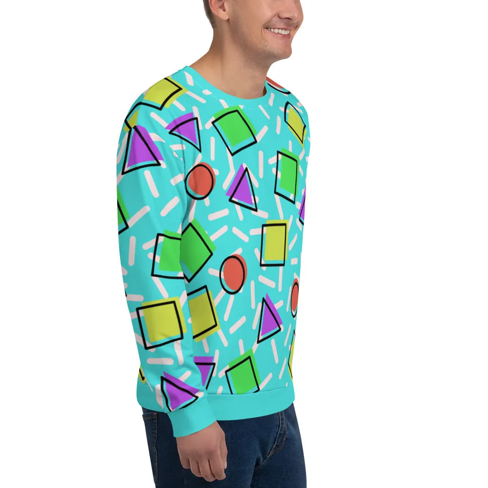 Unisex Sweatshirt, Geometric Memphis Blue