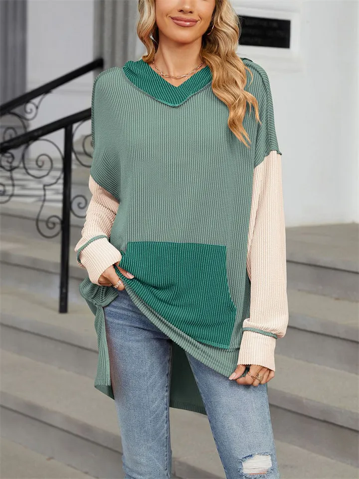 Women's Color Block Patchwork Oversized Hoodies with Pocket