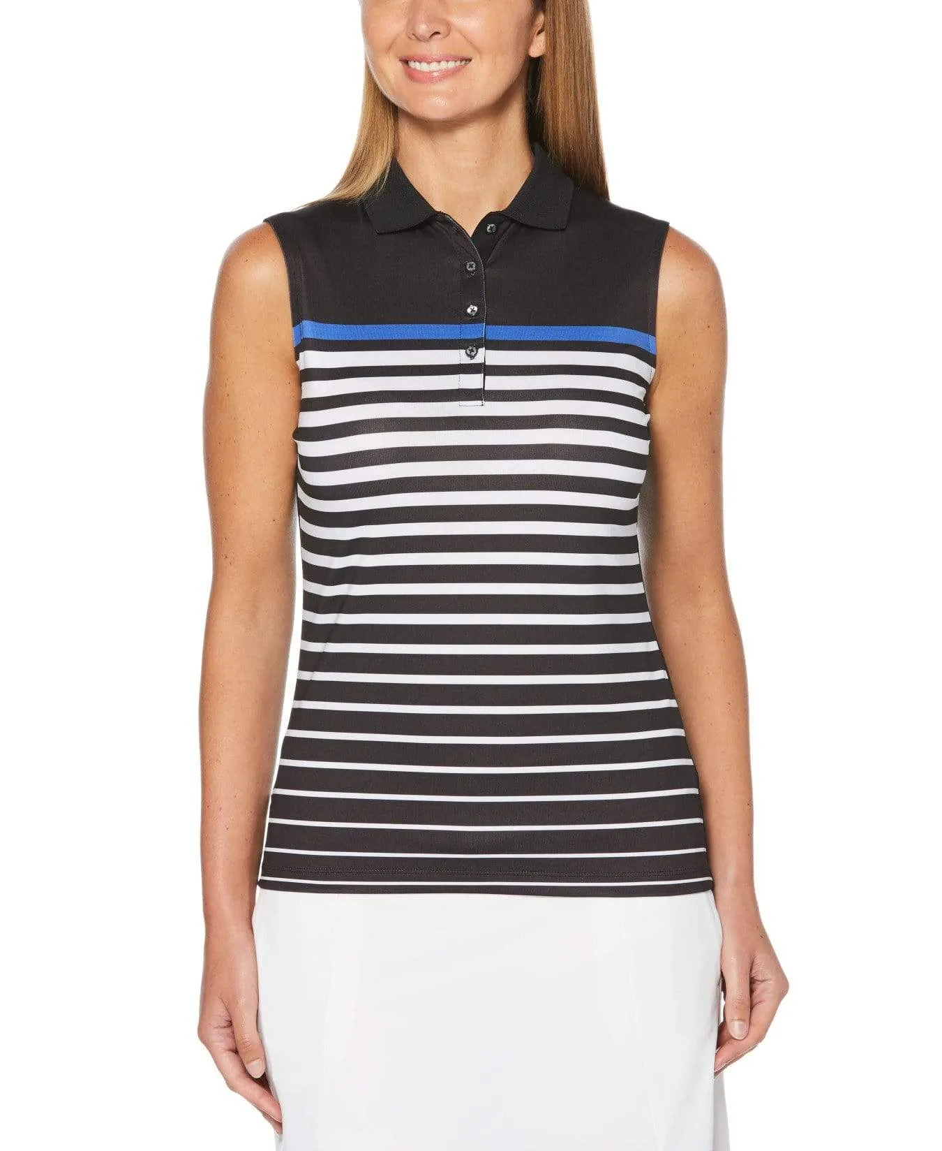 Womens Sleeveless Stripe Polo